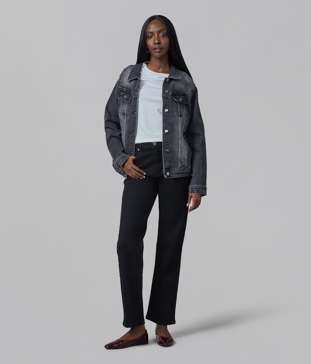 DENVER-BLK High Rise Straight Jeans