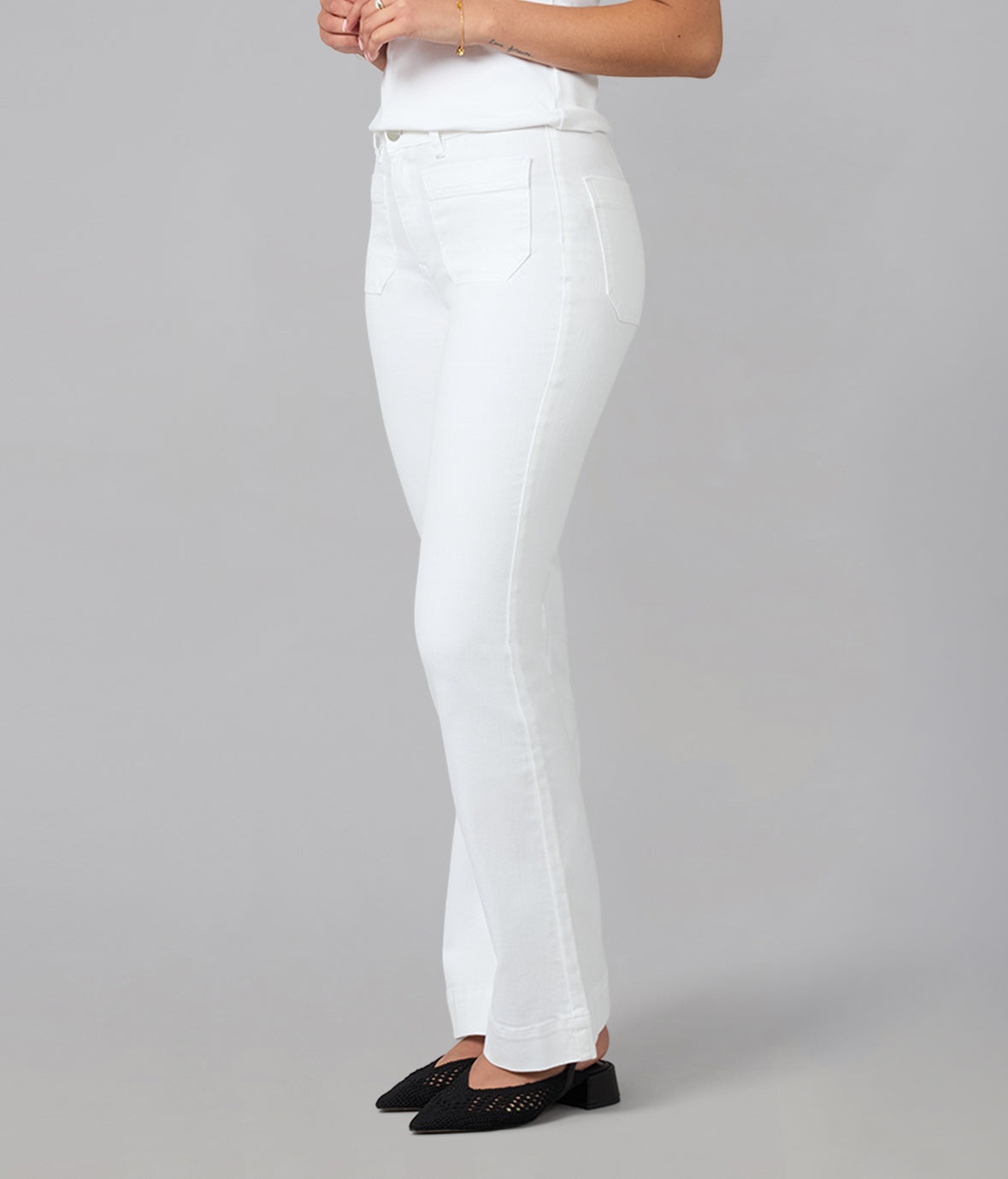 ALICE-WHT High Rise Flare Jeans