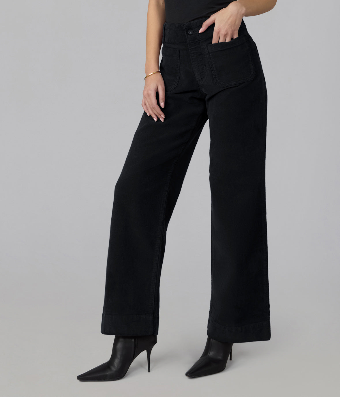 COLETTE-CBLK High Rise Wide Leg Corduroy Jeans