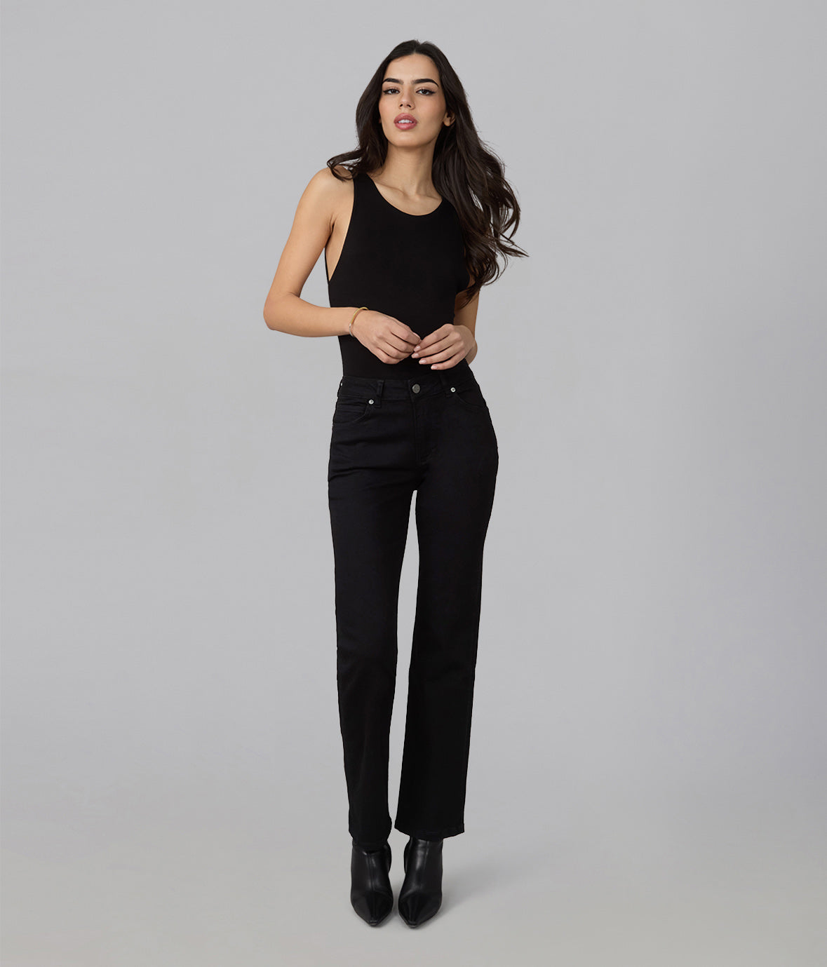 DENVER-BLK High Rise Straight Jeans